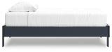Simmenfort Navy Blue Twin Platform Bed side profile close-up