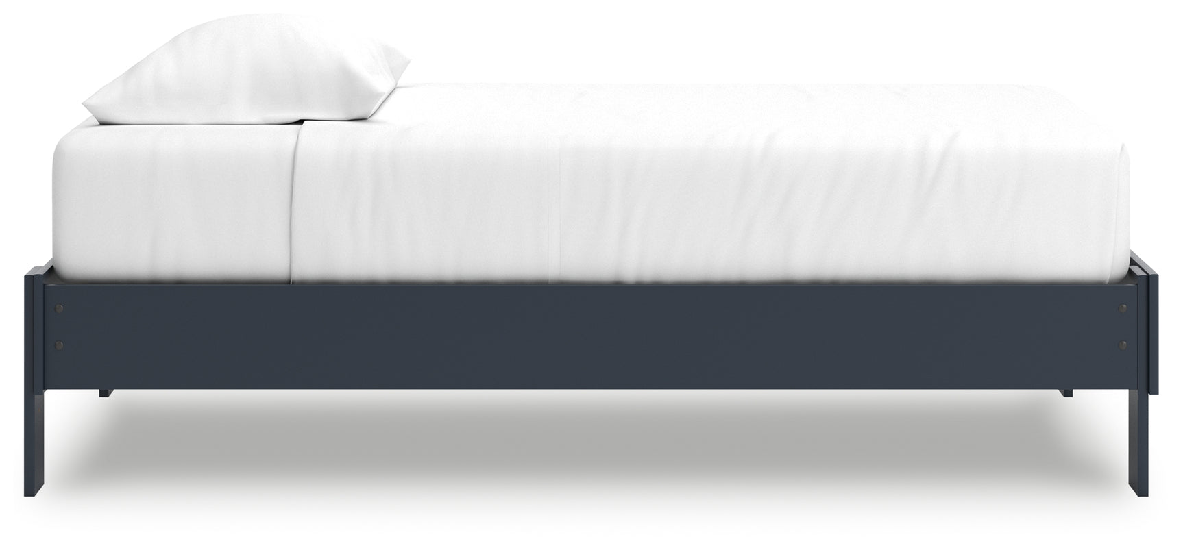 Simmenfort Navy Blue Twin Platform Bed side profile close-up