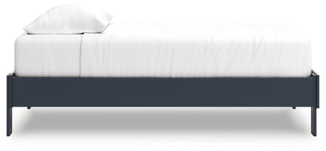 Simmenfort Navy Blue Twin Platform Bed side profile close-up
