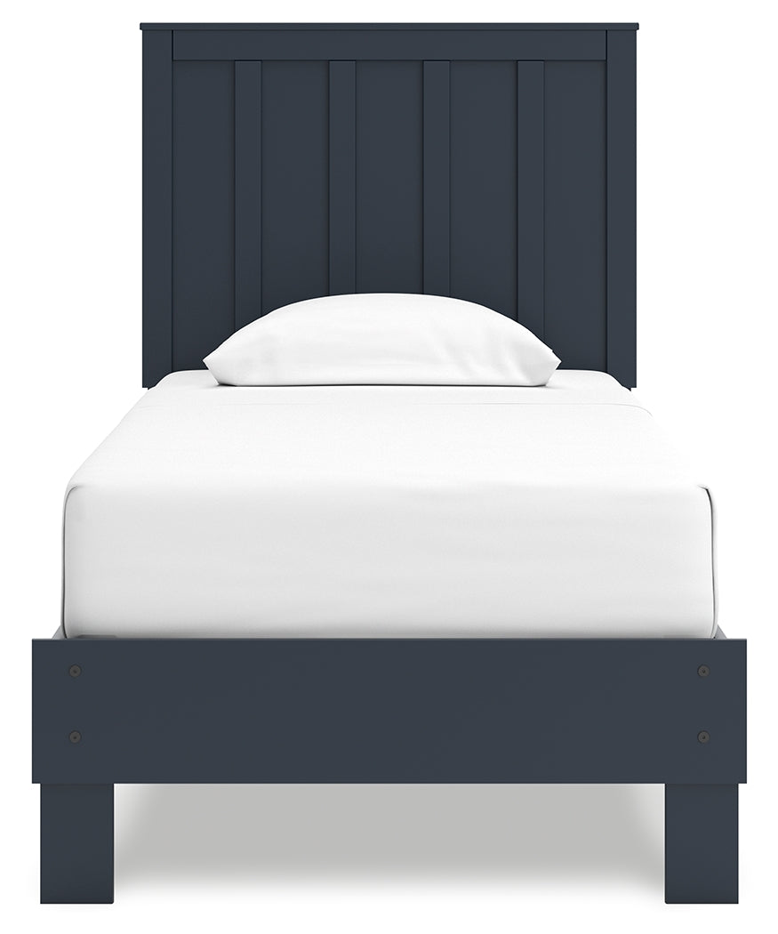 Simmenfort Navy Blue Twin Platform Bed head-on view