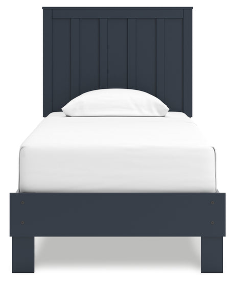 Simmenfort Navy Blue Twin Platform Bed head-on view