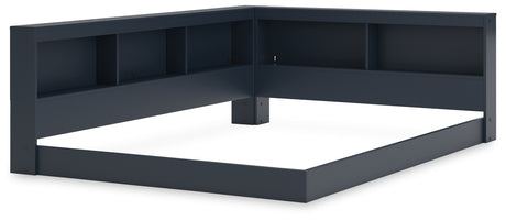 Simmenfort full navy blue bed angled headboard detail