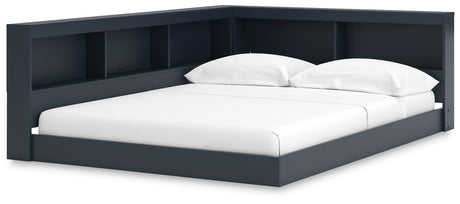 Simmenfort full bookcase bed side angle showing storage