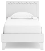 Back view of Hallityn White Twin Panel Platform Bed