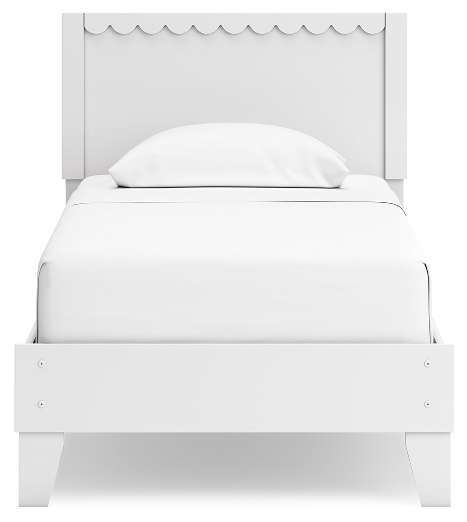 Back view of Hallityn White Twin Panel Platform Bed