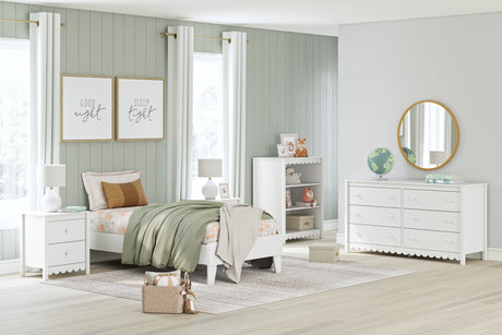 Hallityn Collection bedroom furniture with white twin platform bed