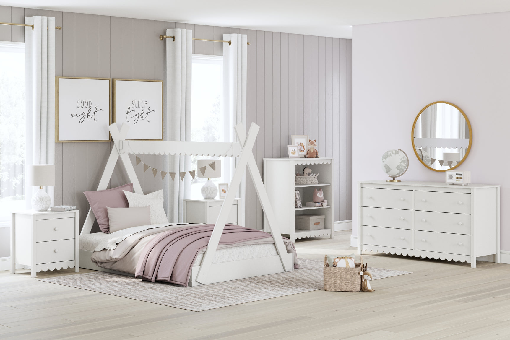 Hallityn Full Tent Bed styled with bedding