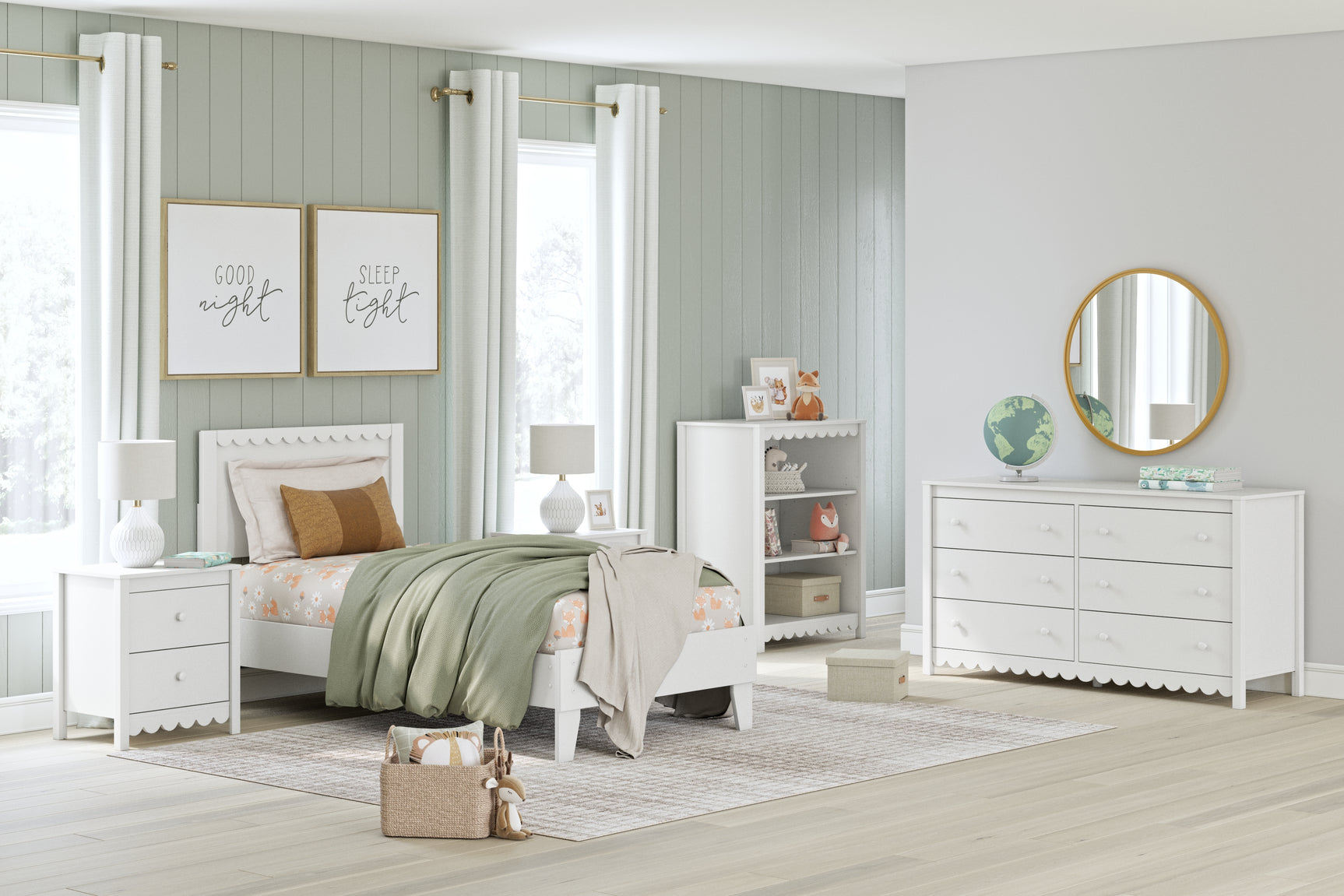 Top view of Hallityn White Twin Platform Bed with mattress