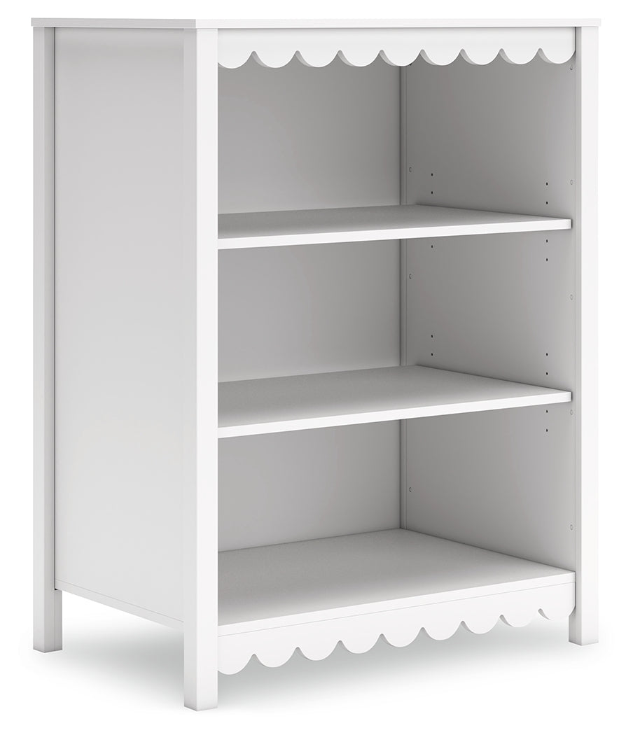 Hallityn Bookcase side view highlighting matte white finish