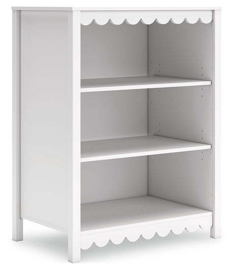 Hallityn Bookcase side view highlighting matte white finish