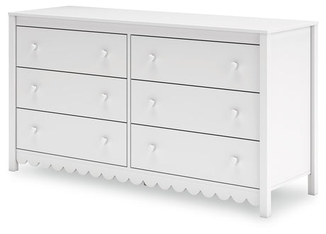 Hallityn White Dresser top and drawers open