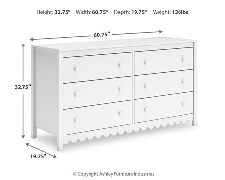 Hallityn White Dresser close-up of scalloped front design