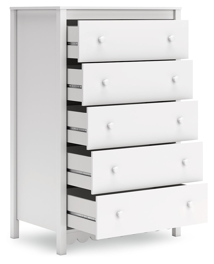 Top view of Hallityn White Chest showing matte finish