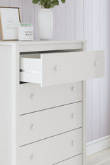 Hallityn White 5-Drawer Chest front view