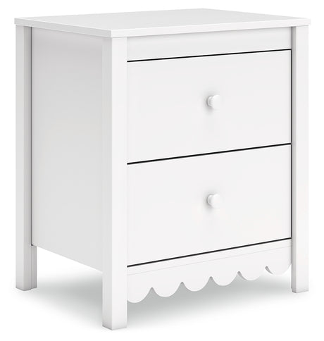 Side angle of Hallityn White Nightstand with drawers closed