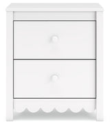 Head-on view of Hallityn Nightstand highlighting matte white finish