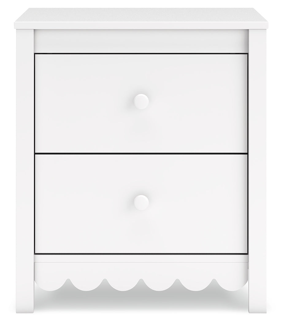 Head-on view of Hallityn Nightstand highlighting matte white finish