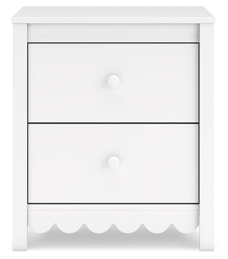 Head-on view of Hallityn Nightstand highlighting matte white finish