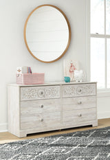 Paxberry whitewash dresser front view with 6 drawers