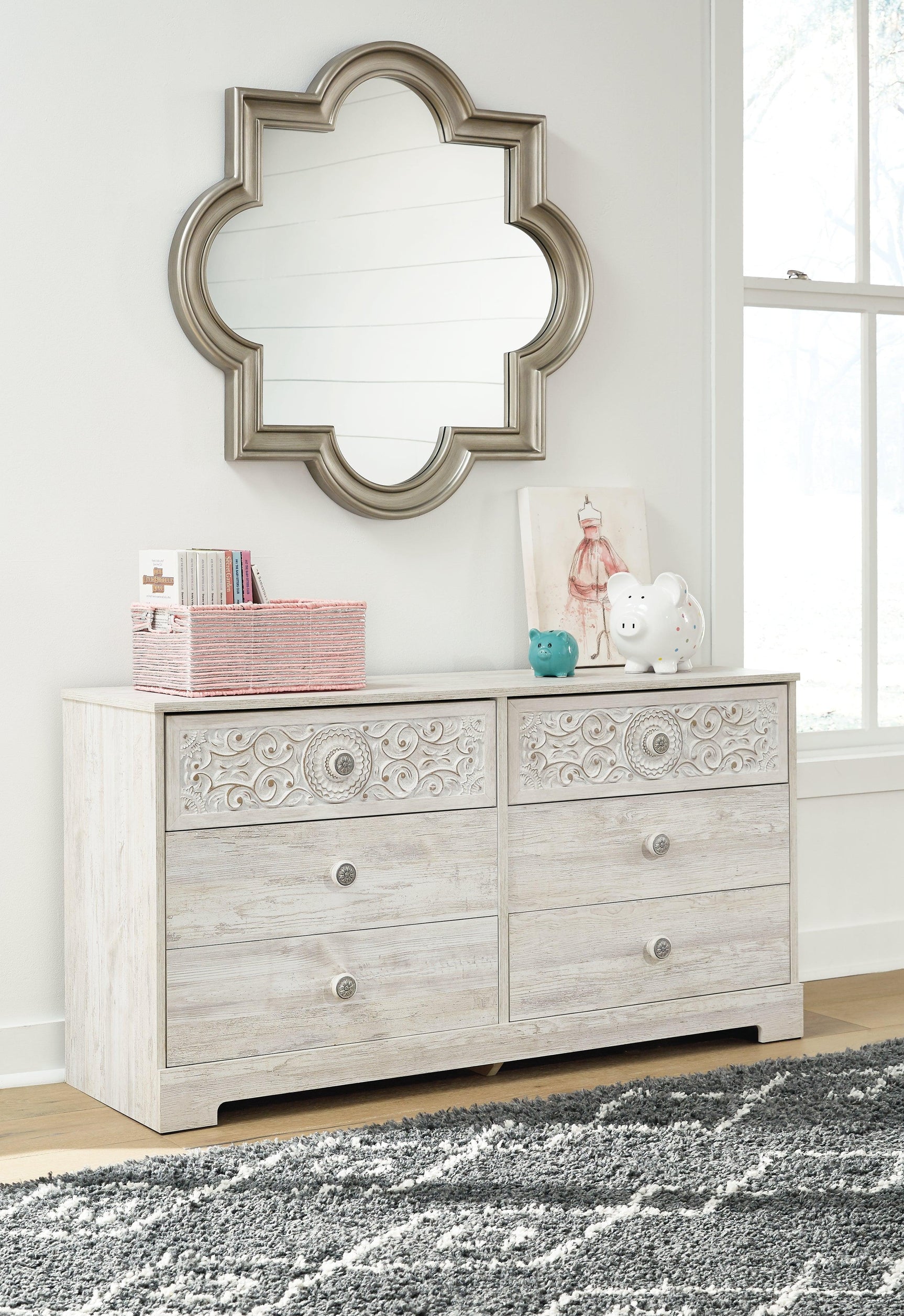 Paxberry dresser styled with bedroom accessories