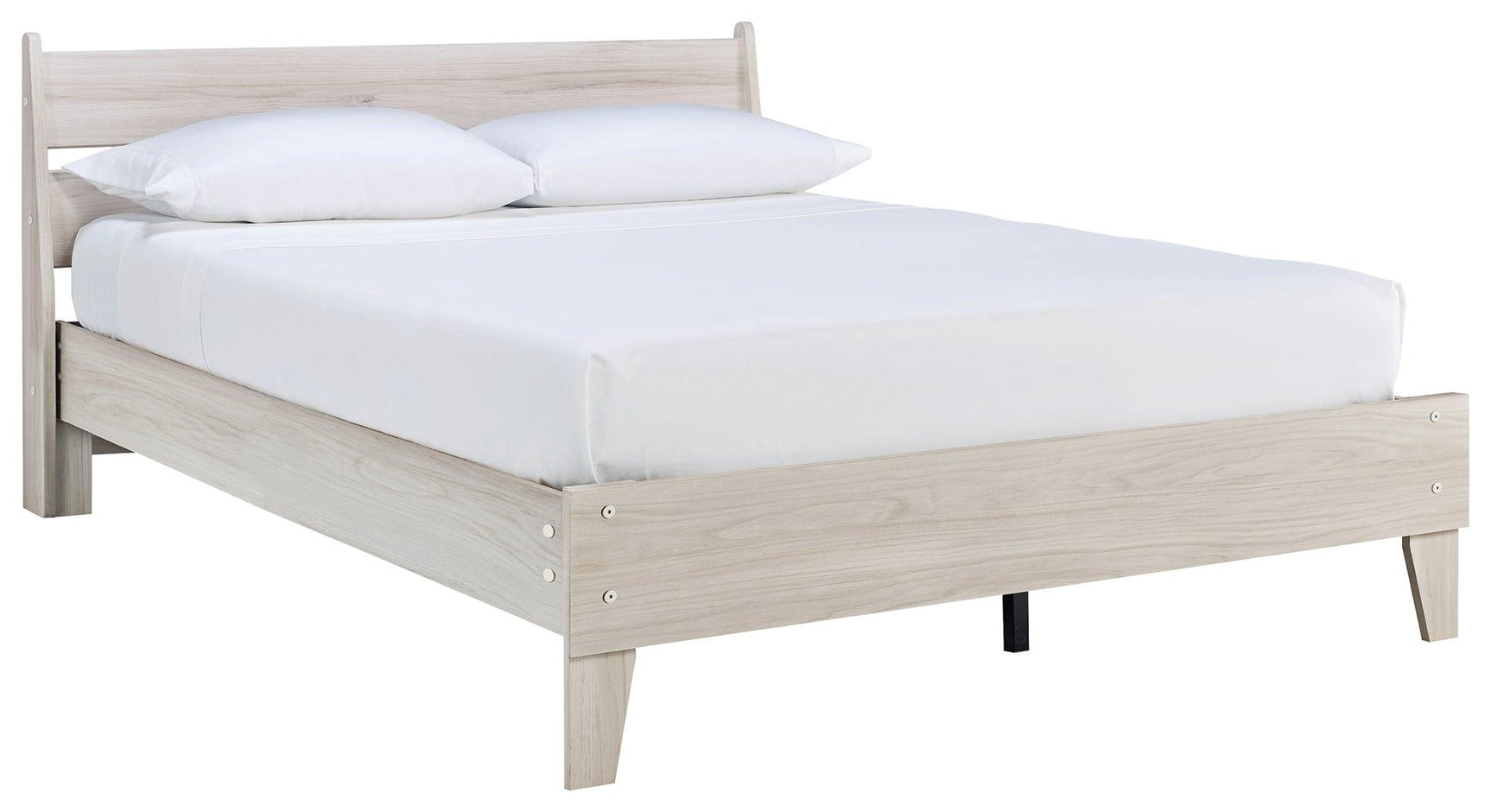 Socalle Natural Oak Queen Panel Platform Bed side view showing headboard