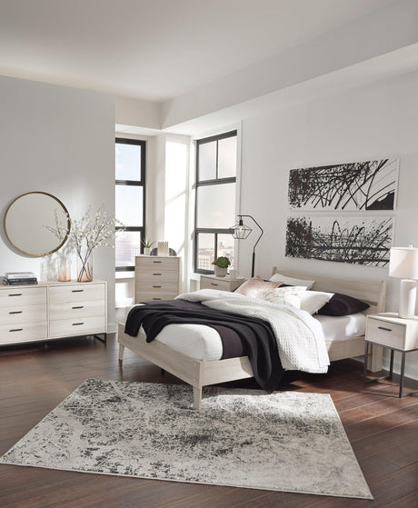 Socalle Natural Oak Queen Panel Platform Bed mood setting evening