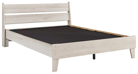 Socalle Natural Oak Queen Panel Platform Bed close-up of panel headboard