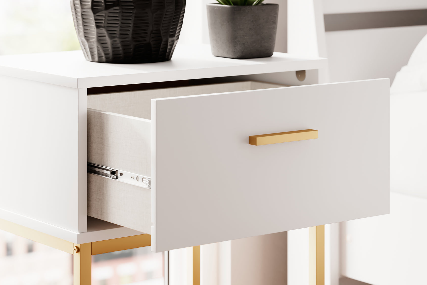 Socalle Nightstand detail of goldtone hardware