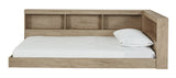 Oliah Natural Twin Bookcase Storage Bed side view with upholstered side rails