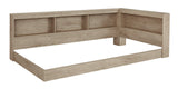Oliah Natural Twin Bookcase Storage Bed head-on view highlighting bookcase headboard
