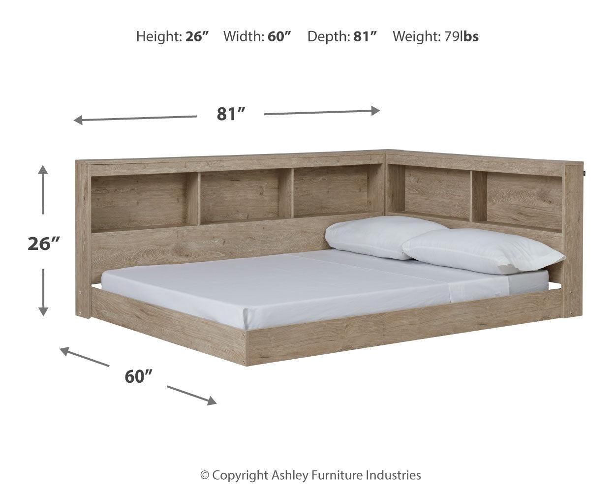 Dimension diagram of Oliah full bookcase storage bed