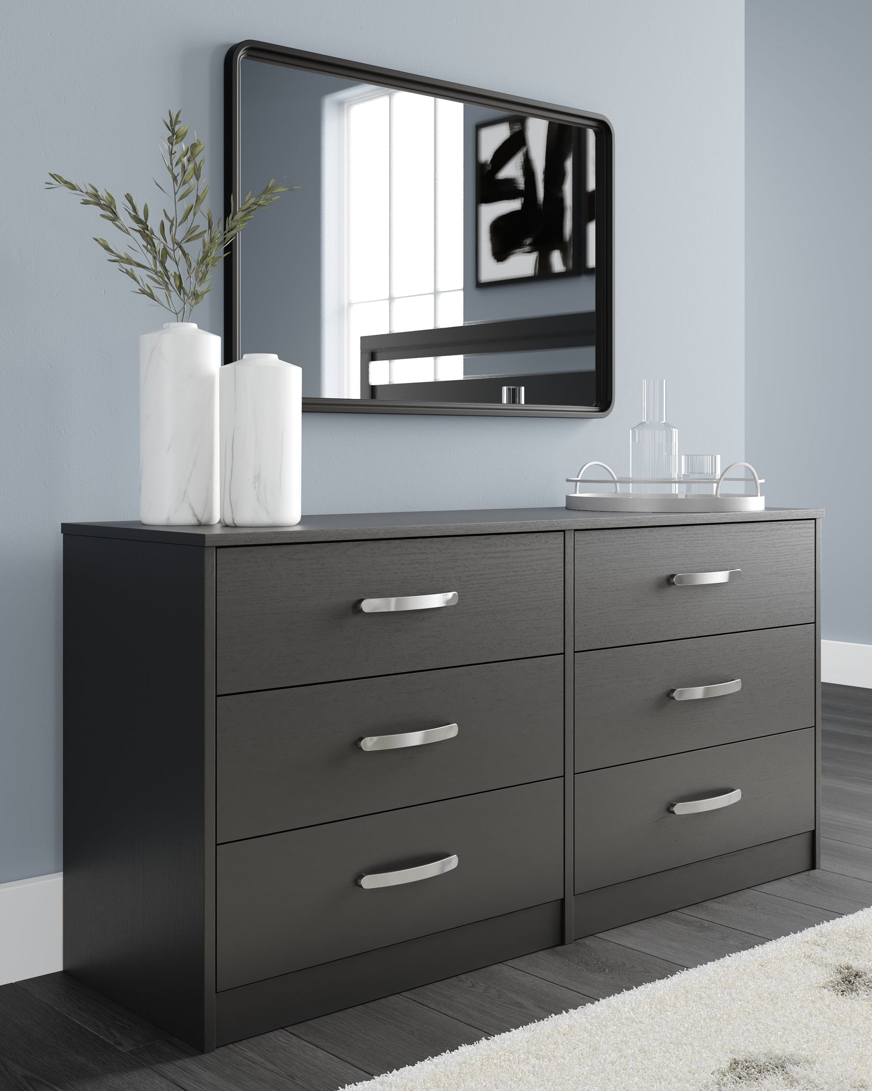 Finch Black 6-Drawer Dresser frontal view