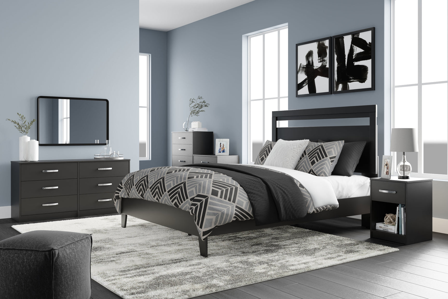 Finch Black 6-Drawer Dresser frontal view