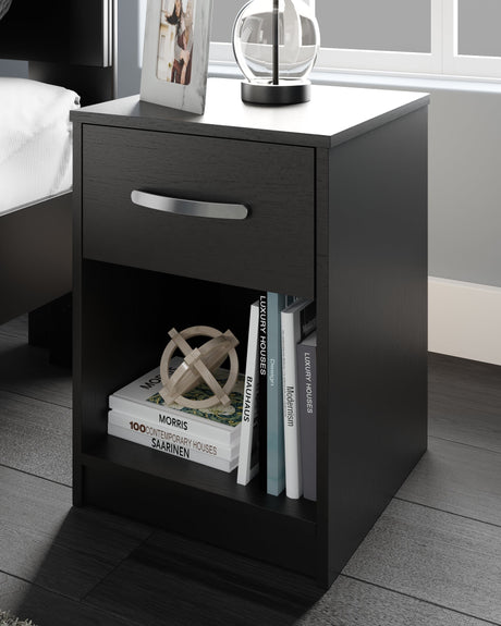 Finch Black Nightstand with drawer and open cubby