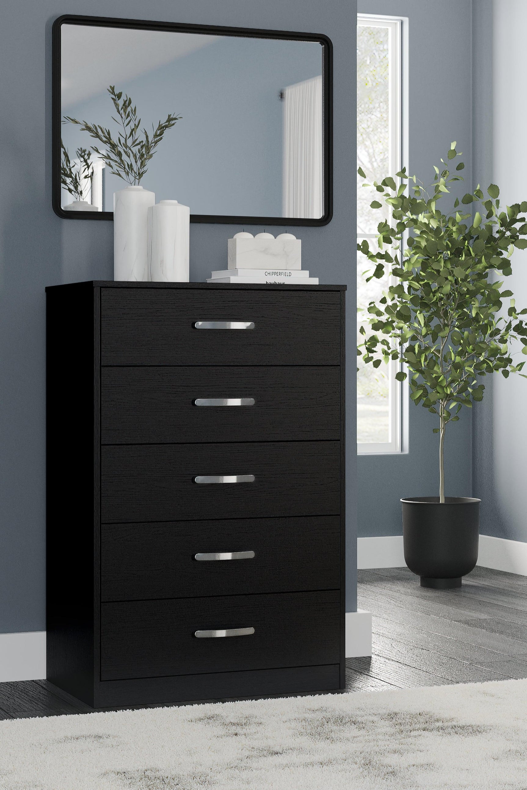Finch Black Chest of Drawers top view showing finish