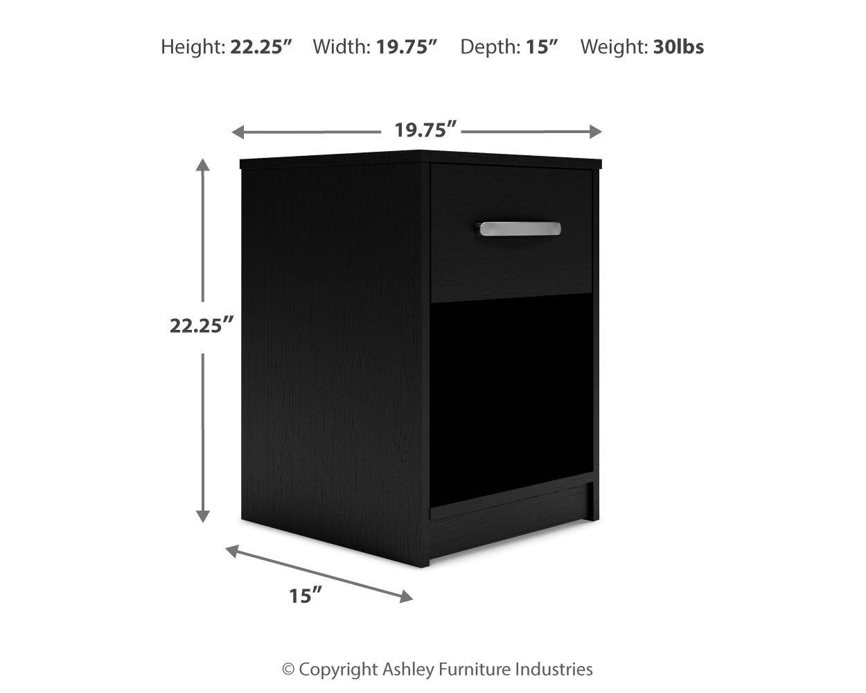 Finch Black Nightstand dimensions diagram