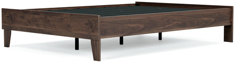 Calverson Mocha Full Size Platform Bed storage drawers open - Ella Furniture