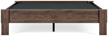 Calverson Mocha Queen Platform Bed, top view showing slatted base