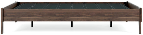Calverson Mocha Queen Platform Bed, angled side showing rails