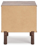 Calverson Mocha Nightstand angled view with drawer closed
