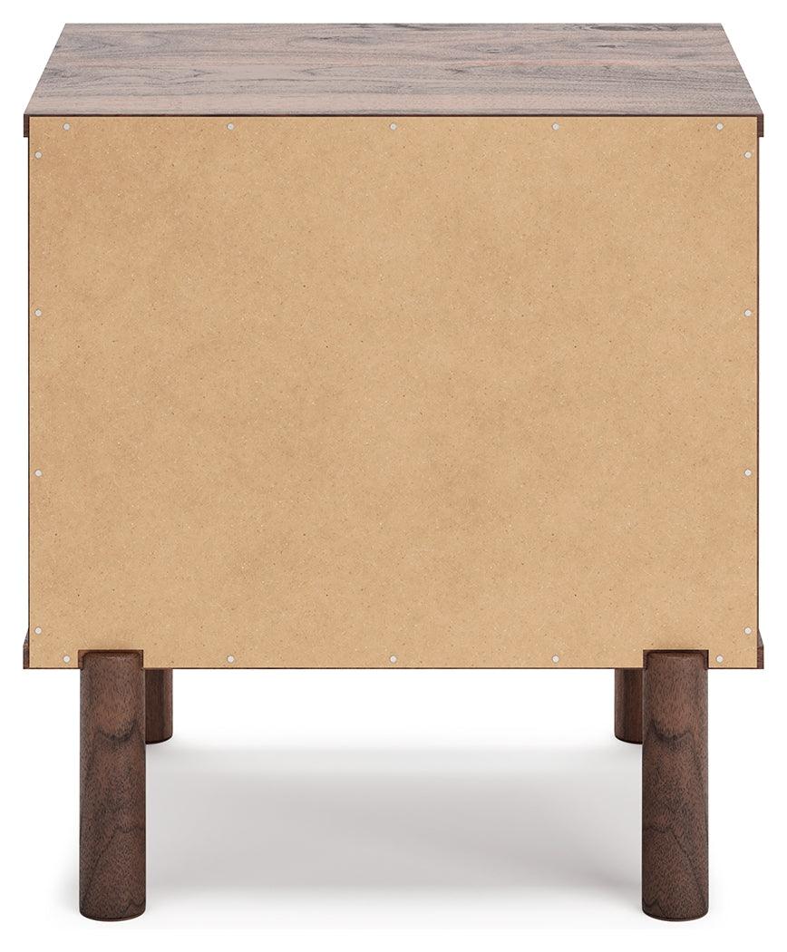 Calverson Mocha Nightstand angled view with drawer closed
