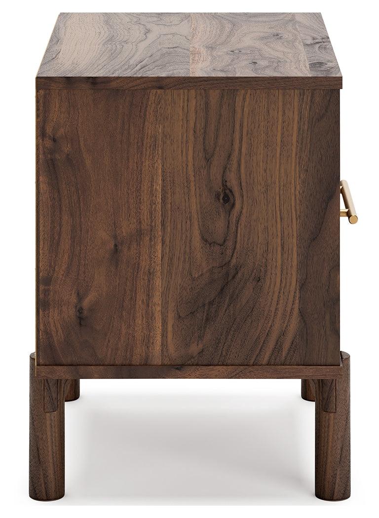 Calverson Mocha Nightstand close-up of goldtone handle