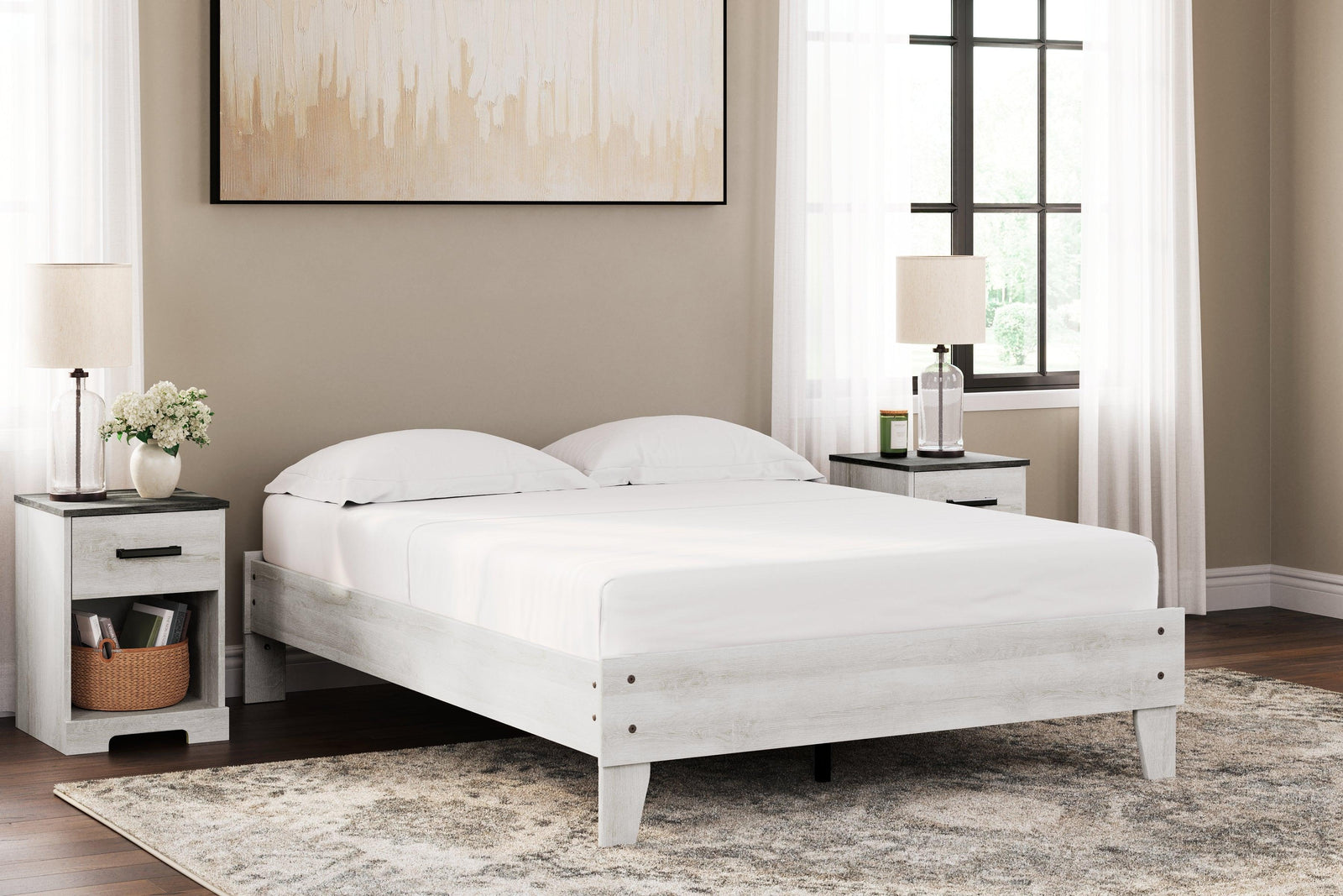 Shawburn Whitewash Full Platform Bed - Ella Furniture