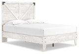 Shawburn Full Crossbuck Panel Platform Bed headboard close-up, white and charcoal gray finish