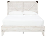 Side view of Shawburn Queen Crossbuck Panel Platform Bed