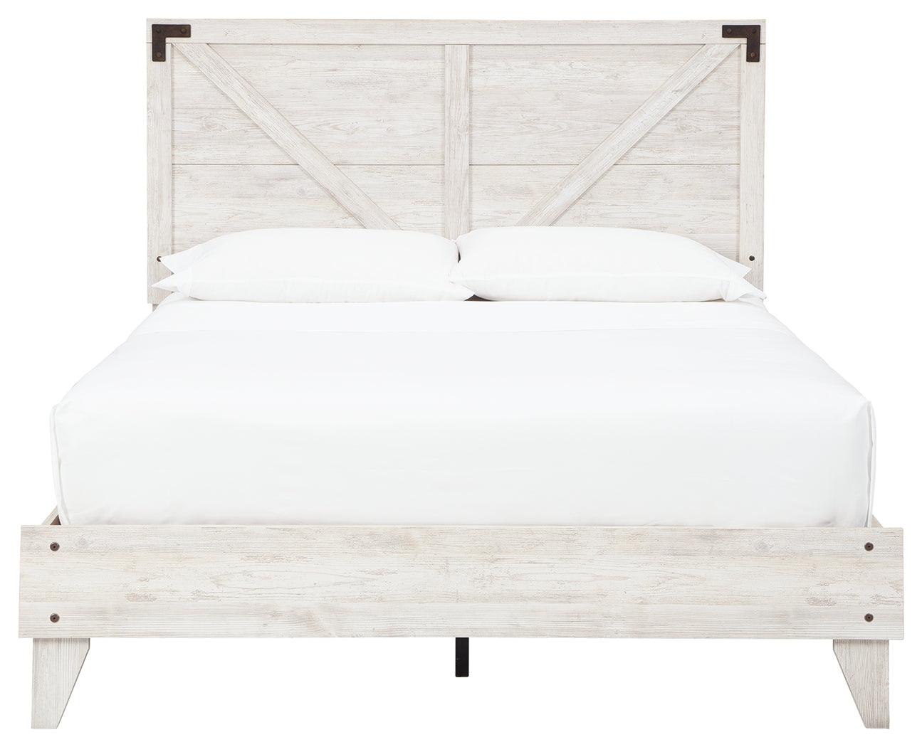 Side view of Shawburn Queen Crossbuck Panel Platform Bed