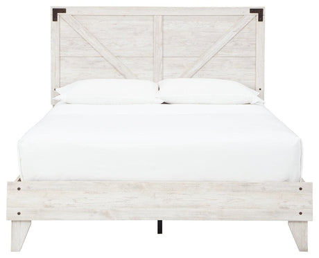 Side view of Shawburn Queen Crossbuck Panel Platform Bed