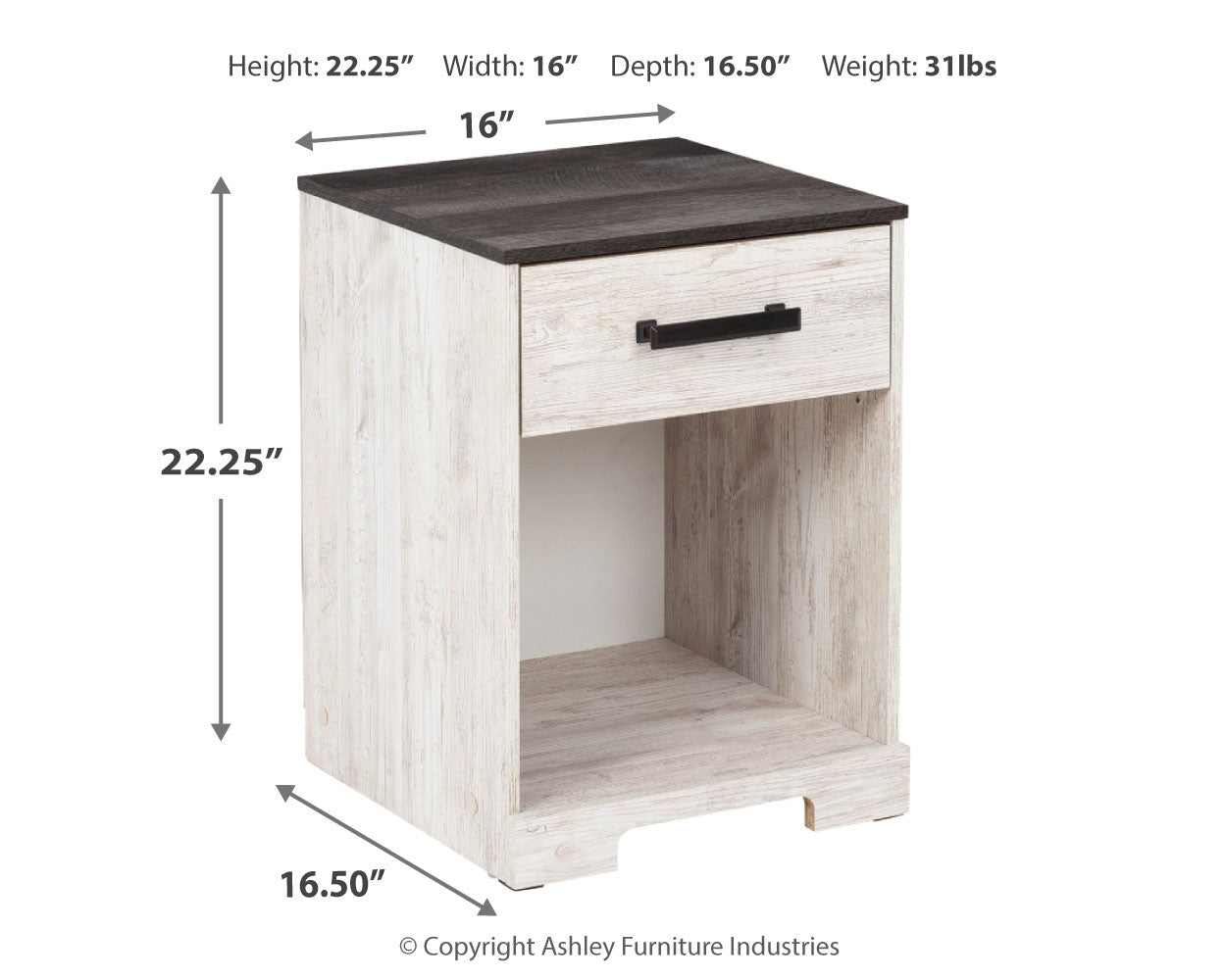 Dimension diagram of Shawburn nightstand