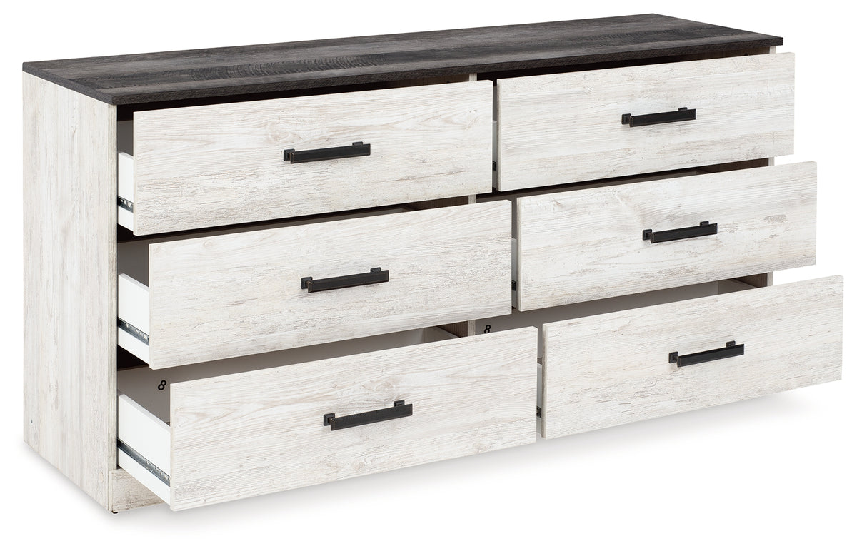 Angle view of Shawburn dresser open drawer