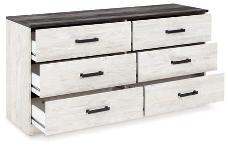 Angle view of Shawburn dresser open drawer